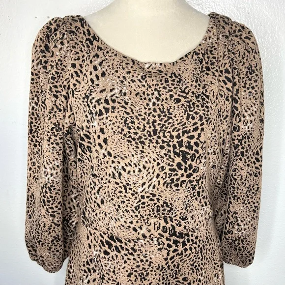 ANTHROPOLOGIE Maeve Cut Out Mini Animal Print Dress Brown Leopard Size 14 - Picture 5 of 12